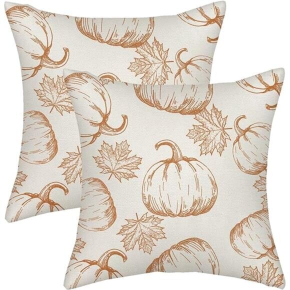 NEW Set of 2 Fall Pillow Covers 20x20 - Burnt Orange Pumpkin & Maple Leaves - Picture 8 of 8